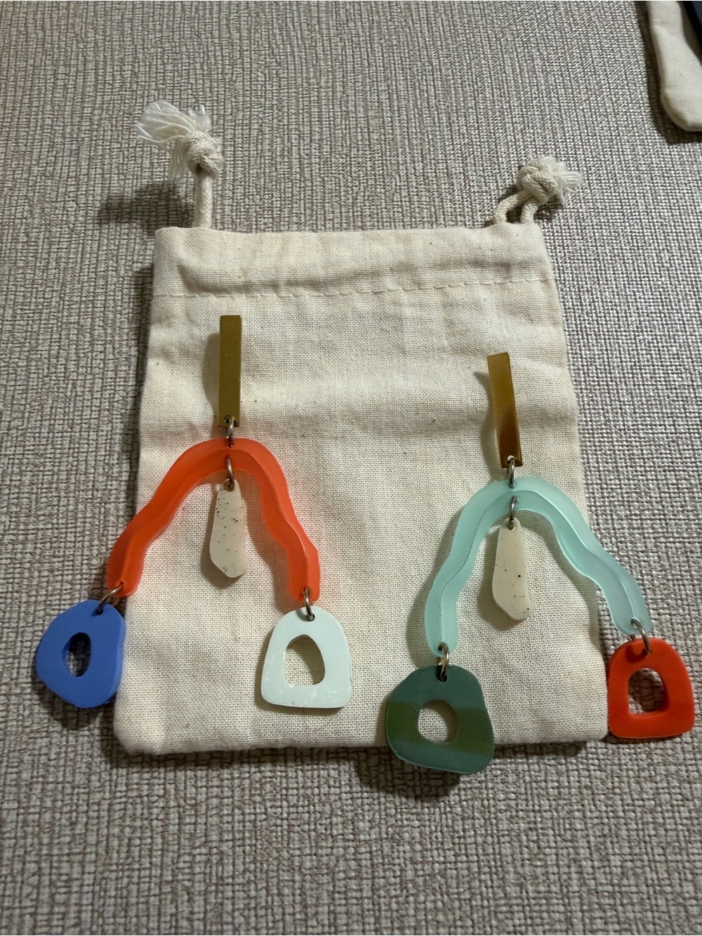 Handmade Colorful Acrylic Dangle Earrings for Kids - Orange & Mint